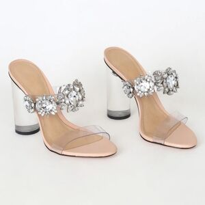 SUPER CLEAN Schultz Black Sandal Slide Heels Size 10 Crystal Embellished